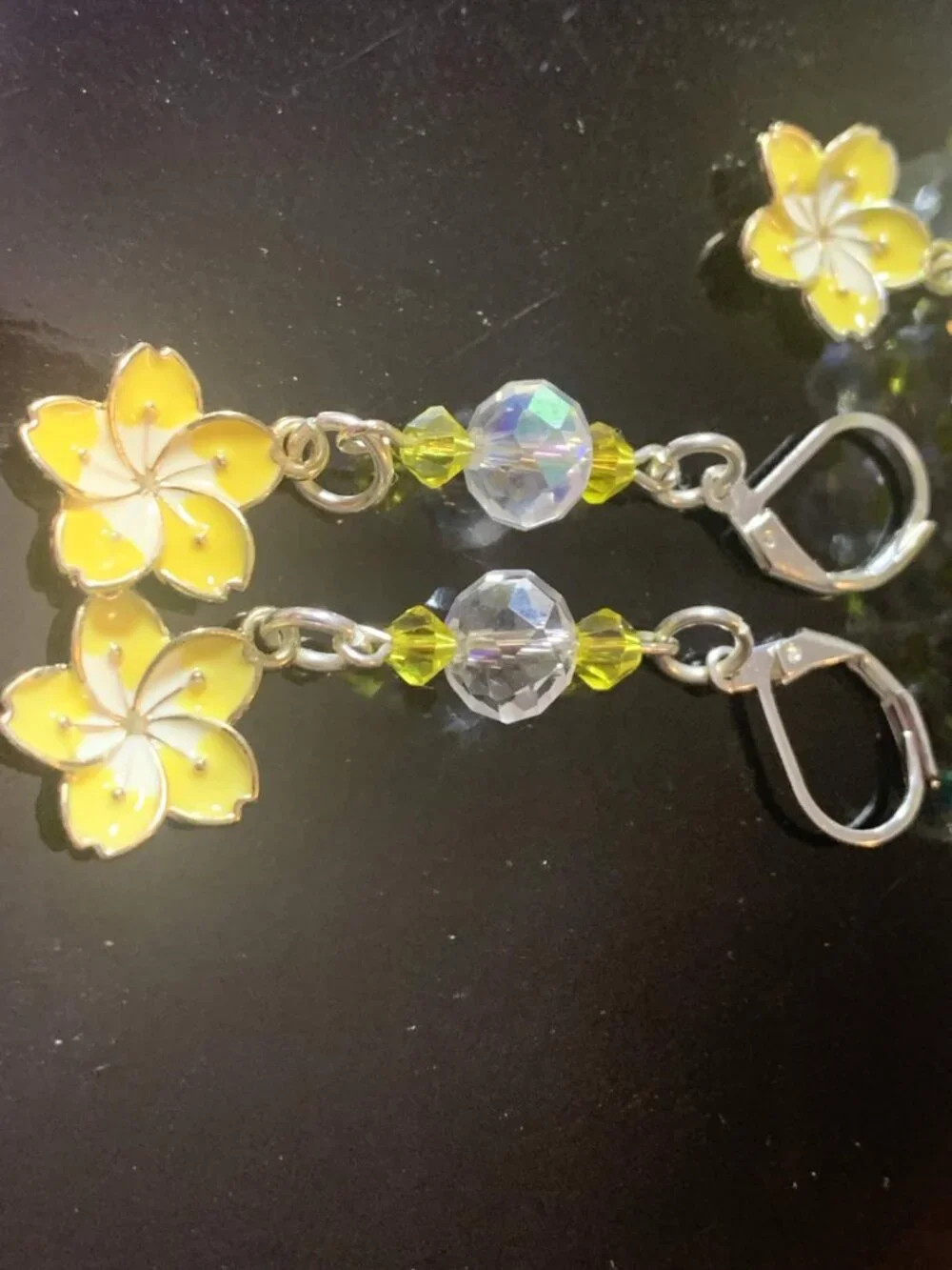 'Golden Sakura' hand crafted glass coil bracelet and earrings set